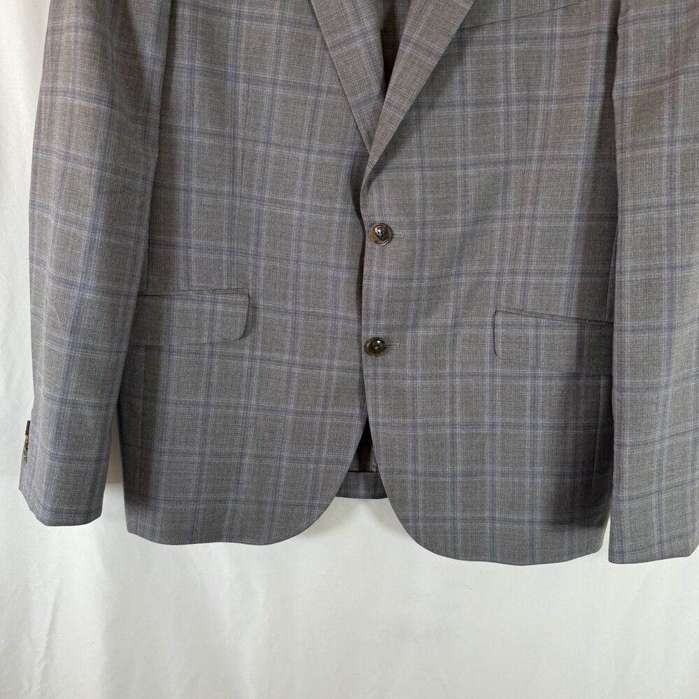 Ted Baker Wool Blazer Men's 44 Grey Plaid 2 Button Front Inside Pockets - Picture 3 of 10